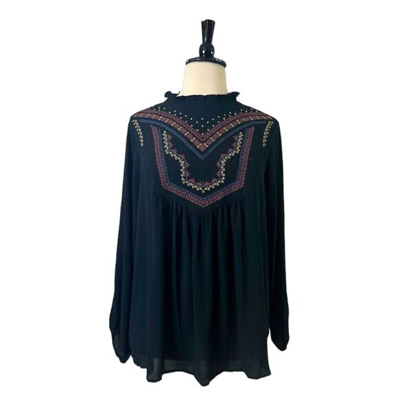 Torrid Top Boho Embroidered High Neck Pullover Black Multi Women’s Size 1X 14/16 - Picture 1 of 13
